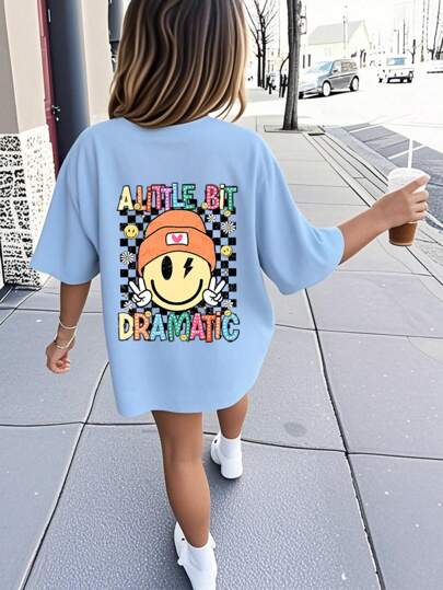 Tween Girls' Casual Graphic Print Crew Neck Short Sleeve T-Shirt, Summer Top