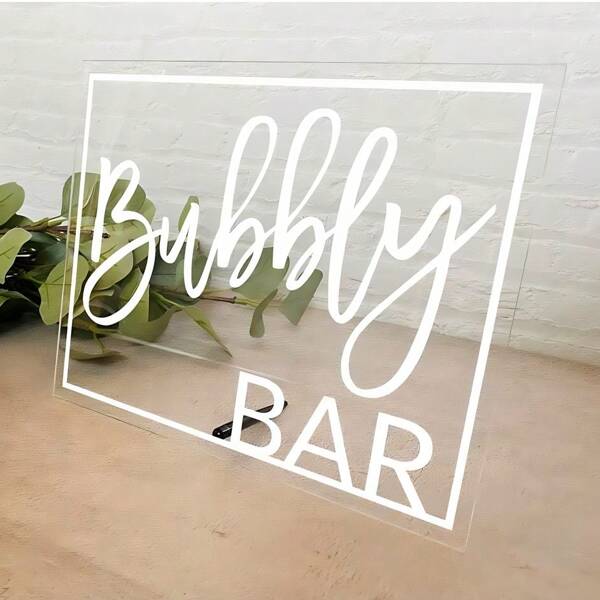1pc Bubbly Bar Table Sign || Clear Acrylic Wedding Sign Champagne Bar Bridal Shower Bar Wedding Engagement Decorations Bar Cart,Wedding Signs,Wedding Items,Wedding Party Supplies,Weddingessentials,Wedding Supplies,Wedding Decorations