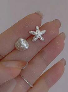 1 paire de boucles d'oreilles à tige avec étoile de mer en faux perle et strass, style classique et européenne et américaine