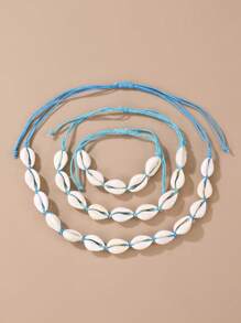 3 Stücke modische sommerliche Strand Stil Muschelkette, Fußkette und Armband Party-Set für Frauen