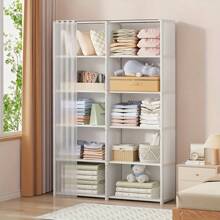 1pc Simple Wardrobe Open Closet Free Standing Garment Rack, Compact Dust-Proof Clothes Organizer With Multiple Shelves, Easy Assembly, Bedroom Storage, Black Independent Wardrobe With Transparent Door And Open Top Shelf, Fashion Black Finish, Sturdy Structure, Clothing Storage Box