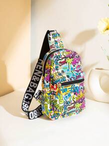 Fashionable Full-Print Casual Graffiti Pattern Women Sports Casual Crossbody Bag