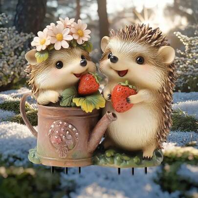 1/2个亚克力可爱刺猬草莓花园植物标签，适用于盆栽植物、盆景、草坪装饰、节日、花园配件，2D