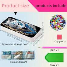 5D 1 Stück Diamantmalerei Set, bedrucktes Wolfmuster, DIY 5D Kristall-Dekoration in Spezialform, dekorative Acrylstiftebox mit bunten Edelsteinen und Perlen, einzigartiges handgemachtes Geschenk geeignet für Büro und Heimschreibtischorganisation, Diamant-Kunst Set. Tolles Geschenk