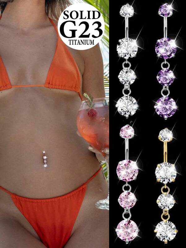 Anillos de ombligo colgantes de titanio G23 para mujeres, anillos de ombligo colgantes con circonita cúbica, barra curva con rosca interna, joyería de piercing de ombligo