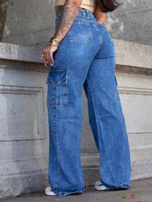 Women's Light-Weight Wide Leg Cargo Jeans With High Waist And Premium Side Pockets