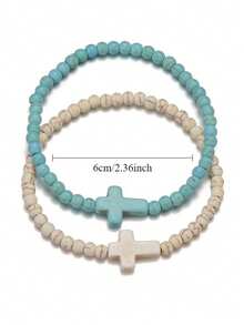 2 paquetes de pulseras de la amistad con cruz de turquesa estilo bohemio - Conjunto a juego de pulseras con cuentas para mejores amigas