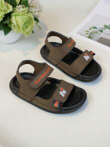 1 双男童休闲百搭平底防滑运动凉鞋,撞色缝线设计,夏季沙滩鞋 - 棕色 - 查看 12