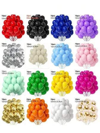 10pcs/Set 10inch 16 Assorted Color Latex Round Balloons, Suitable For Birthday, Wedding, Anniversary, Baby Shower, Gender Reveal - No Power Needed, Fit For All Seasons And Father's/Mother's Day Party Decor