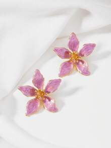 Fashionable Zinc Alloy Flower Stud Earrings, Suitable For Women's Daily Wear - Pink 3 - View 3