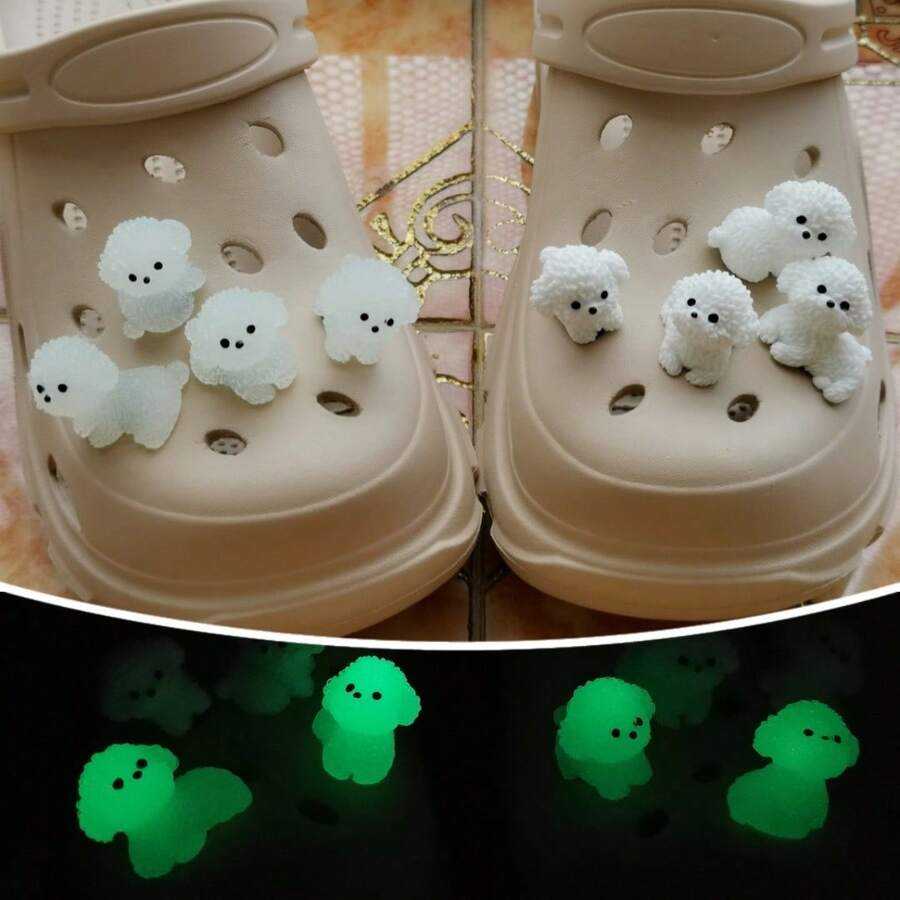 4pcs/Set - Glow-In-The-Dark & Regular Cute Puppy (Glow-In-The-Dark Requires Light Exposure To Glow), Sandals Slippers DIY Decoration Accessories, Shoe Charms, Perfect Gift, Charming Decor - Multicolor - View 1