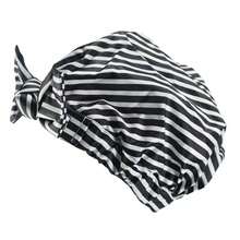 1pc Shower Caps, Black And White Striped Bonnet, Waterproof Bath Caps Reusable Shower Caps Hair Hat For Women Ladies Spa Salon Shower Towels For Beauty Salon, Hotel Sports,Home Essentials, Towel, Skin Care