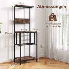 Kitchen Shelf, Standing Shelf With Wine Rack & 2 Shelves & 3 Hooks, Bottle Rack With Glass Holders, Microwave Rack For Living Room, Kitchen, Dining Room, 150 Kg Load Capacity, Rustic Brown