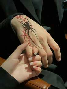 1pc Black & Red Spider Blade Temporary Tattoo Sticker For Men, Washable Temporary Tattoo PVC Stylish Tattoo Sticker Suitable For People