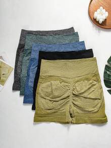 5pcs Women's Lifting Underwear Fitness Yoga Pants High Waist Tummy Control Running Shorts With Waist Cincher Shaping Boxer Shorts Sports Cylcling Underwear Workout Shorts - 彩色 - 查看 2