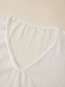 Womens Y2K Lace Patchwork Frill Poncho Tops Solid Color See Through Batwing Sleeve V Neck Ruffle Hem Loose Fit Sheer Mesh T Shirts Blouses Boho Peplum Shawl Shirts Summer Going Out Tops Beach Cover Up Vacation Streetwear - 白色 - 查看 5