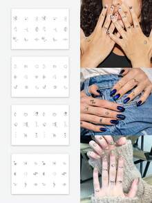 4 Folhas de Tatuagens Temporárias Multipadrão Fofas - Estrelas, Corações, Borboletas, Ondas, Planetas, Aviões. Tatuagens Pequenas e Adoráveis, Resistente à Água, à Prova de Suor, Estilo Minimalista Y2K, Adequado para Mulheres, Cintura, Clavículas, Pescoço