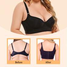 PHILIBERTY Back Smoothing Bra Push Up Bra Hide Back Fat No Underwear Simple Full Coverage Comfort Seamless Bra For Women - Bridal - Black - View 2