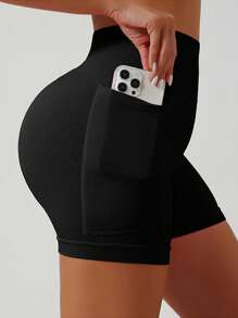 2pcs Women High Waisted Yoga Shorts With Side Pockets, Multicolor