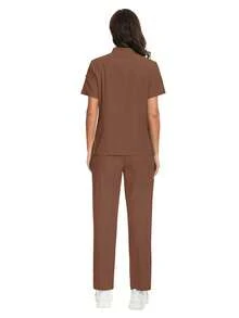 刷洗服護理用品上衣褲套裝 手術袍 臨床刷洗服 適用於美容院、SPA、醫院 工作服 棕色 秋季 - 棕色 - 查看 4