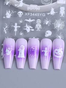 3 pezzi Adesivi per unghie autoadesivi con design luminosi di cartoni animati per Ognissanti, motivi di zucca, fantasma, teschio, ragnatela, pipistrello, gatto nero e ragno, decorazioni per manicure e unghie per le festivit