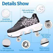 TWFJEL Shoes With Wheels For Girls, Roller Skate Shoes, Skateboard Shoes, Inline Skates, Adjustable Women's Shoes With Wheels For Girls And Boys - 黑與白 - 查看 4