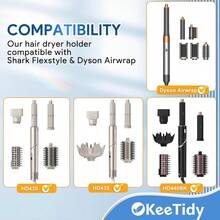 Soporte de montaje en pared compatible con Shark FlexStyle HD430 HD435 HD440BK, soporte para secador de pelo, organizador montado en la pared para almacenar accesorios, estante con organizador de cable para accesorios, rizadores y cepillos - Aluminio - Ver 2