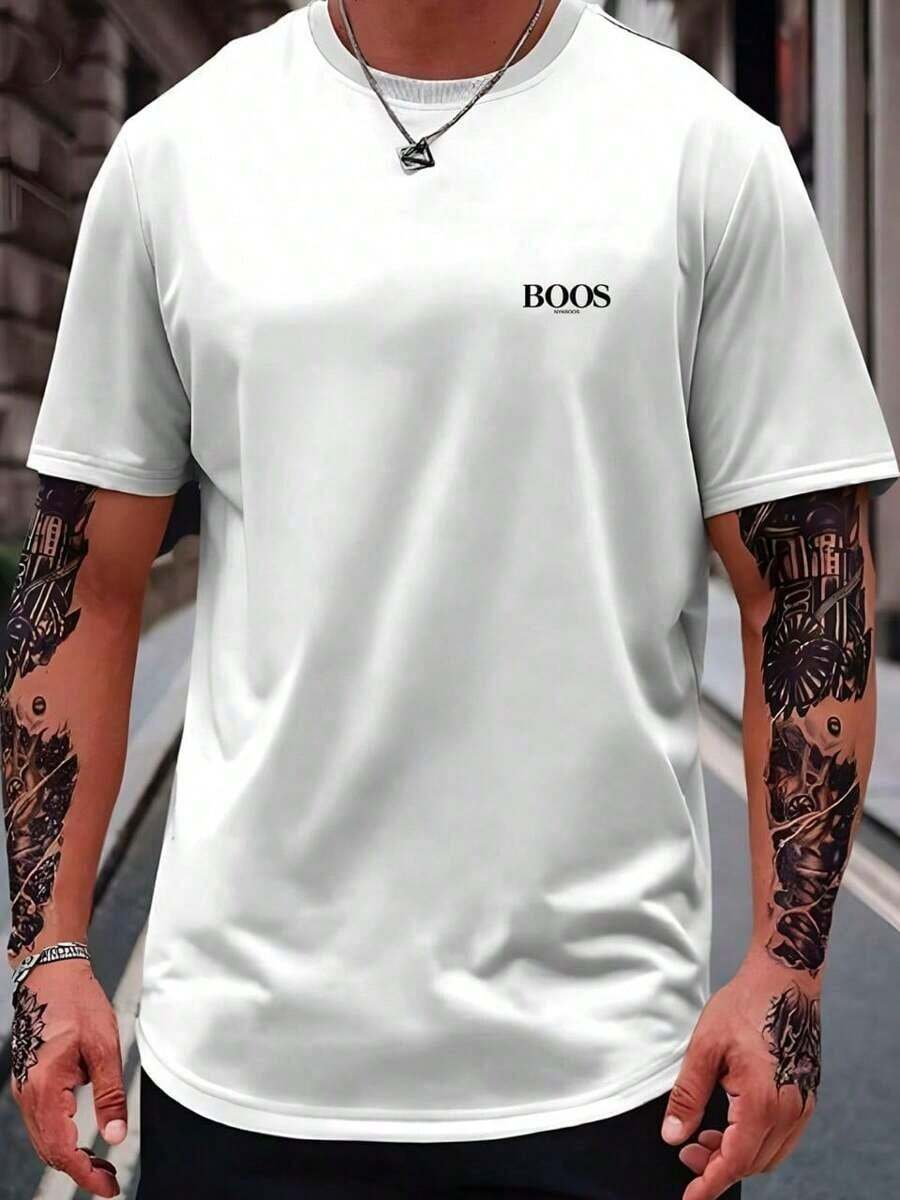 BOS Men's T-Shirt Premium Mesh Shirt Imported Blouse Premium Cotton - trắng - Xem 1
