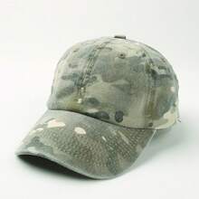 1pc Camouflage Baseball Cap, Unisex Distressed Outdoor Sports Hiking Cap, Women Sun Protection Hat, Breathable Visor Cap, Retro Camo Couple Sun Hat - Multicolor - View 12