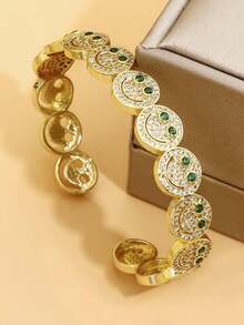 1pc Fully Rhinestone Encrusted Gold-Plated Bracelet, Fashionable Jewelry For Women's Daily Wear - Gold - View 7