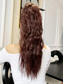 JENNIFER 24 英寸深棕色马尾辫，带发带，缠绕卷曲波浪马尾辫接发，合成夹式接发，优雅适合日常使用发饰（四种颜色可选） - 深棕色 - 查看 8