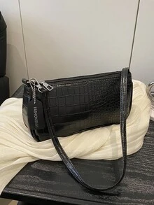 Bolsos de mano de mujer con estampado de cocodrilo, bolsos de hombro de estilo coreano para damas, nuevos bolsos de moda, bolsos de medialuna sencillos para ir al trabajo, dinero antiguo - Negro - Ver 7