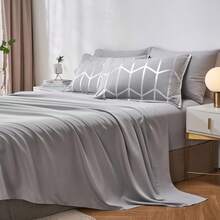 7-Pcs Luxurious Gilded Bed Comforter Sets Queen,100% Microfiber Simple And Fashionable Soft And Comfortable Summer Bedding Set Coverlet Set Suitable For All Four Seasons,  Bedroom And Hotel Room Decor,  Include 1 Comforter,  4 Pillowcases And 1 Flat Sheet,1 Fitted Sheet. - Màu xám-B48 - Xem 9