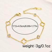 Pulseira de diamante com flor de quatro folhas vazada, 2 peças/conjunto, aço inoxidável banhado a ouro 18k, sem desbotamento, adequada para uso diário feminino ou presente para amigos