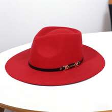 Women Men Fedora Hat, Elegant Soft Wide Brim Cap Jazz Hat With Belt For Casual Party - 紅色 - 查看 3