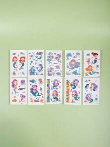10pcs Mermaid Glitter Temporary Tattoo Stickers, Colorful Cartoon Waterproof Sweat-Resistant Disposable Stickers, Suitable For Face, Arm, Waist, Chest, Leg, Abdomen, Neck, Hand, Finger, Back, Can Be Used For Party, Stage Performance, Modern Body Painting And Other Occasions.,Halloween Costume - Multicolor - View 2
