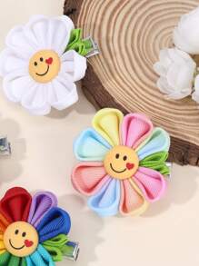 8 peças de grampos de cabelo com flores coloridas para meninas, grampos de cabelo com sorriso de margarida, acessórios de cabelo fofos para adolescentes, presentes de verão