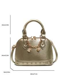 1pc Fashionable Gold PU Rivet Chain Decorated Shell Shaped Y2K Punk Mini Handbag - Gold - View 3