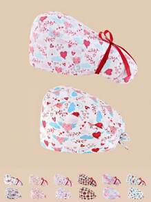 2 piezas Gorro protector con estampado floral y cuello en V, de mezcla de algodón. Adecuado para enfermeras, personal hospitalario y trabajadores de limpieza. Presenta diseño antibacteriano y a prueba de polvo, con cobertura para la parte trasera de la cabeza