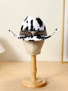 1 pièce Chapeau de cowboy unisexe avec motif de tête de taureau et de vache, convient pour les voyages, les sorties décontractées, les bars, les fêtes de cowboy et un usage quotidien
