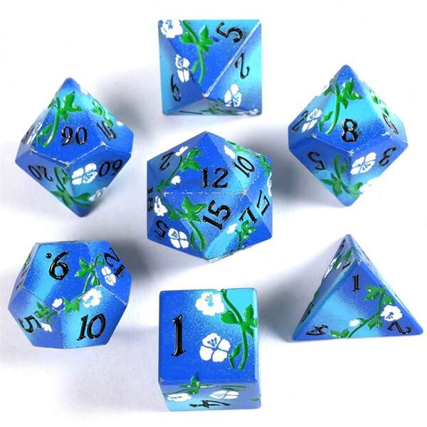 1 Set Of 7 Matte Blue D&D Metal Dice, Heavy Metal D&D Dice Suitable For Tabletop Games