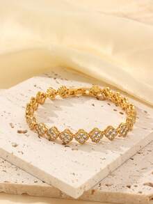 3pcs/Set 18K Gold Stainless Steel 4-Leaf Clover Bracelet, Hollow Clover Flower Zirconia Embellished Bracelet, 18K Gold Plated, Waterproof, Suitable For Daily Wear, Party, Festival Gift - Gold - View 6