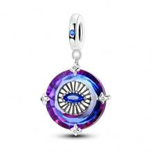 1 Piece 925 Sterling Silver Magic Eye Gemstone Pendant, Star And Moon Blue Eye Pendant, Sacred Eye Pendant, Moon And Eye Pendant, All-Seeing Eye Pendant, Devil's Eye Series Lucky Rotating Eye Pendant, Evil Guardian Sacred Eye And Hand Pendant