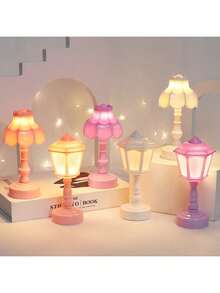 Mini Creative Desk Lamp Decor, Lotus/Streetlamp Cute Night Light For Bedroom Ambiance, LED Desk Decor Night Light, Desktop Ornament Birthday Gift - Multicolor - View 3