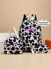 3pcs Personalized Embroidered Leopard Print Backpack Set, Customized Name Embroidery, Large Capacity Minimalist Student Backpack, Lunch Bag & Pencil Case, Lightweight Multi-Function School Bag, Suitable As Gift For Elementary, Middle, High School Students, Family, Friends, Christmas, Easter, New Year, Mother's Day, Women's Day, Valentine's Day, Teacher's Day, Nurse's Day, Birthday