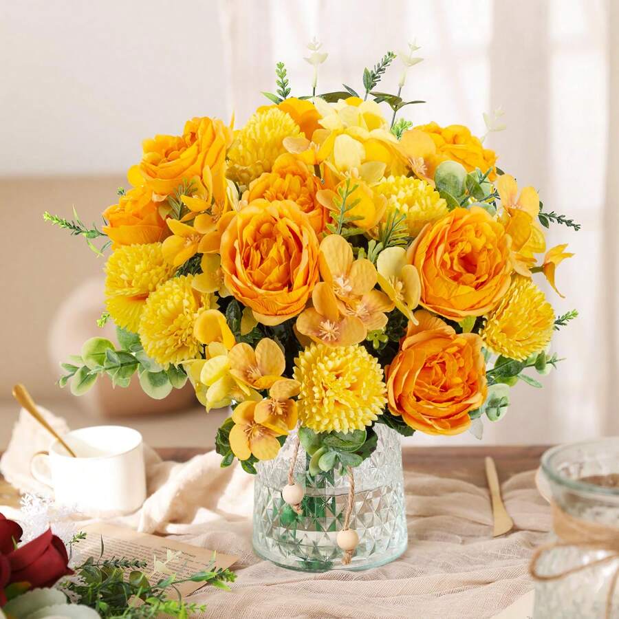 1PC/3PCS Artificial 7-Head Peony Silk Hydrangea Bouquet, Bride Holding Flower Material, Home, Dining Room, Vase Decoration, Wedding Decoration, Background Wall Decoration, Flower Wedding Car With DIY Wreath Material, Door Lintel, Flower Material, Valentine's Day Gift, Autumn Decoration,Fall Decor,Autumn