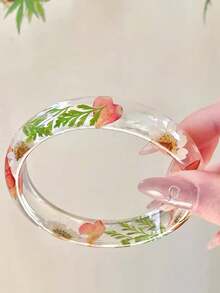 8 Colors Available Elegant Minimalist Resin Transparent Bracelet With Dried Flowers, Suitable For Daily, Street, Beach Travel Wear - Multicolor - View 7