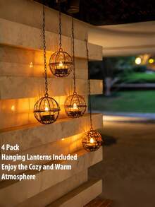 1/2pcs Outdoor Waterproof Hanging Solar Lantern, Solar Powered Flickering Tea Light Candle Holder, Rechargeable Hanging Lamp For Backyard, Garden, Fence - Warm White Light - View 3