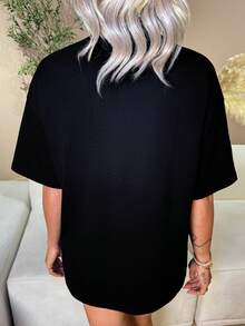 Manon Tanti Kaos Oblong Ukuran Besar Unisex Kasual Musim Panas Musim Semi Liburan Koleksi Pakaian Sehari-hari - Hitam - View 7