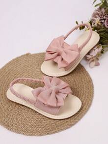 1双粉色加大码女童平底凉鞋，纯色网布大蝴蝶结装饰，可调节绑带，圆头防滑轻便鞋底，时尚可爱罗马凉鞋，适合3-15岁女学生日常、聚会、休闲、旅行穿着，2025春夏款 - 粉色 - 查看 3